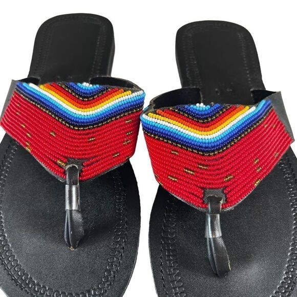 African Maasai Beaded Leather Sandals - Picture 2 of 8